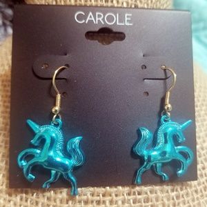 Blue Unicorn Dangle Earrings